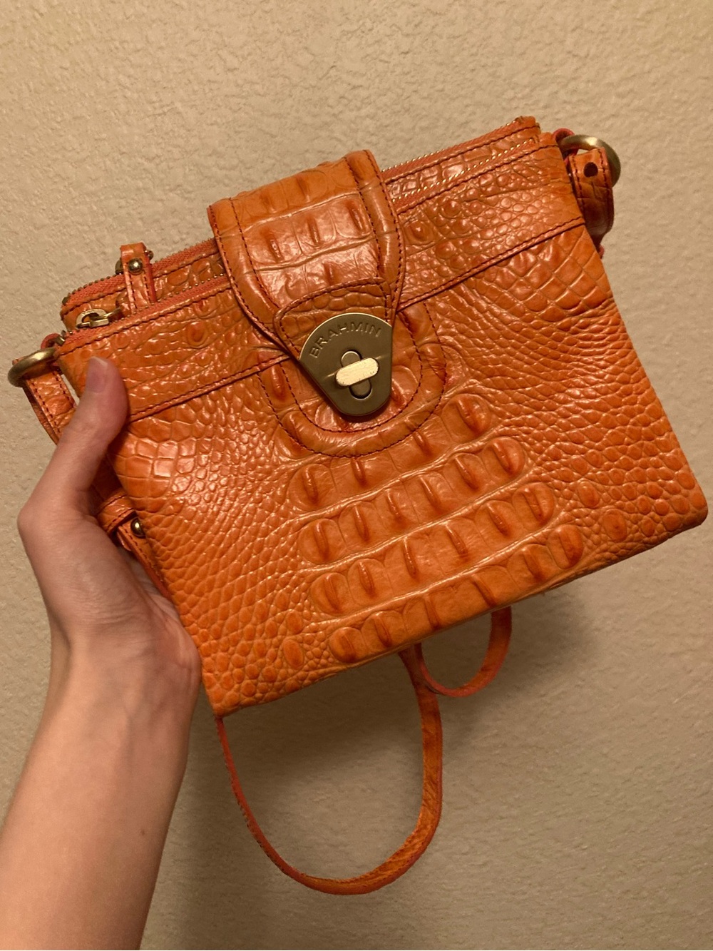 Brahmin Orange Croc-Embossed Leather Crossbody Bag